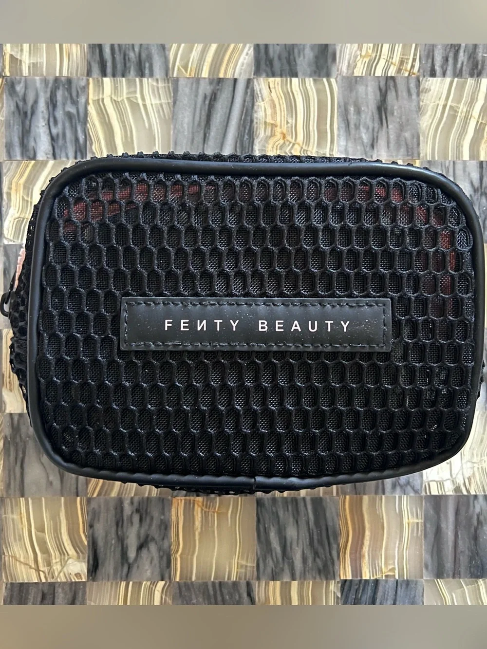 Fenty Beauty Black Mesh Makeup Bag Cosmetics Pouch & Fenty Glow Lip Gloss Bomb
